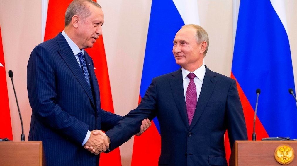 Turkin ja Venäjän presidentit: Recep Tayyip Erdoğan ja Vladimir Vladimirovitj Putin.